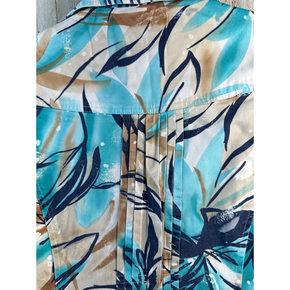 Coldwater Creek Blazer Jacket Womens 6 Turquoise Printed Pleated Front Stretch - Picture 4 of 11